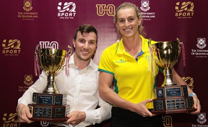 UQ Sportsman of the Year Michael Mercieca, and UQ Sportswoman of the Year Gabi Simpson 